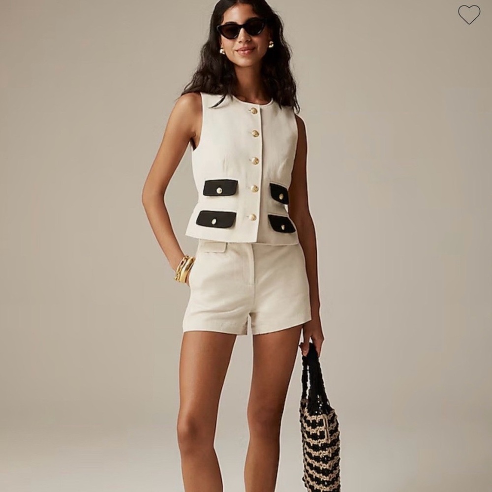 J. Crew Factory Black and Cream Buttoned Top with Shorts